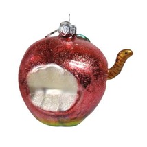 Dept 56 Red Apple Worm Teacher Blown Glass Glitter Ornament decor - £15.97 GBP