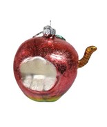 Dept 56 Red Apple Worm Teacher Blown Glass Glitter Ornament decor - £15.97 GBP