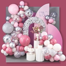 140 Pcs Dusty Pink Balloon Garland, Silver 4D , Dusty Rose Silver Gray Light Pin - £15.18 GBP