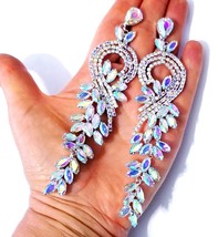 Oversized Drop Earrings, Rhinestone Chandelier Earrings, Crystal Earrings AB 5.5 - £35.68 GBP