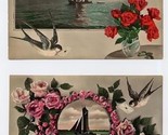 2 Birds Roses &amp; Sail Boats Real Photo Postcards - $11.88
