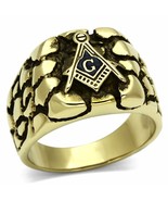 RING MASONIC High polished Stainless ION Gold Plated No Stone TK778 - $39.55