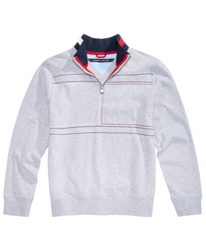 Primary image for Tommy Hilfiger Big Kid Boys Embroidered Quarter Zip Cotton Hoodie,Grey,Medium