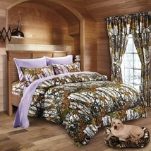7 Pc King White Woods Camo Comforter And Lavender Sheet Set Camouflage - £74.48 GBP