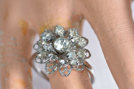 Vintage signed Sarah Cov Coventry silver tone rhinestone floral flower band Ring - £14.23 GBP