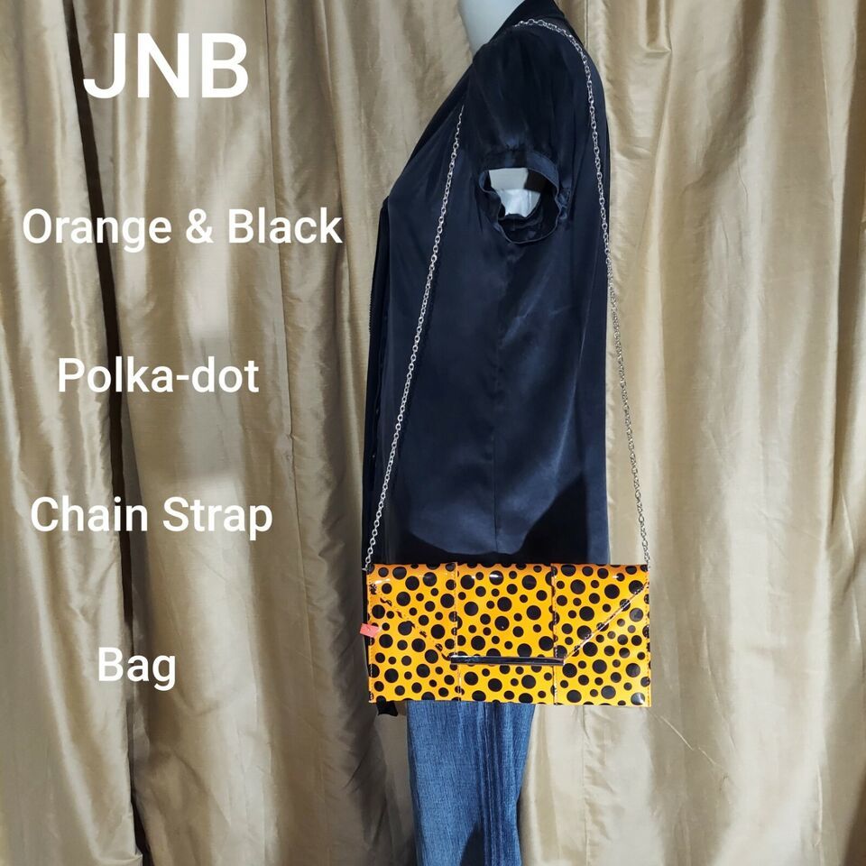 Primary image for NEW JNB orange & Black Polka-dot Chain Strap Envelope Shoulder Bag
