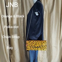NEW JNB orange &amp; Black Polka-dot Chain Strap Envelope Shoulder Bag - £7.19 GBP