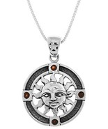 Jewelry Trends Sterling Silver Sun Pendant Medallion with Garnet on 18 I... - $1,192.66 MXN