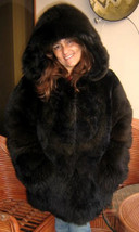 Fashionable dark brown hooded Jacket, made of baby alpaca fur, 2X- Large - $813.00