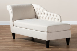 Andrea Beige Fabric Upholstered Black Finished Chaise Lounge - $12,132.43 MXN