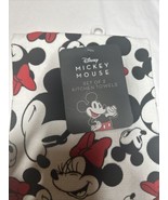 SET OF 2 DISNEY MICKEY &amp; MINNI MOUSE RED,WHITE,BLACK COTTON KITCHEN TOWELS - €14,61 EUR