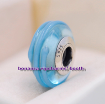 925 Sterling Silver Handmade Glass Lampwork Light Blue Murano Glass Charm Beads  - £3.34 GBP