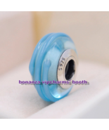 925 Sterling Silver Handmade Glass Lampwork Light Blue Murano Glass Char... - $6.60