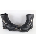 Vtg 90s Harley Davidson Mens 8.5 Distressed Fire Flames Skull Moto Boots... - $197.95