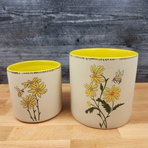 Spring Daisy Flower &amp; Bee Canister Embossed Set by Blue Sky 4&quot; &amp; 5&quot; Kitc... - £22.77 GBP