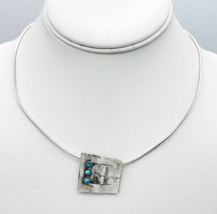 Didae Israel Sterling Silver Blue Fire Opal Modernist Pendant Necklace - £42.81 GBP