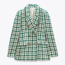 Garaouy 2022 Women Suit Spring New Tweed Green Blazer Office Lady Lapel Long Sle - £143.03 GBP