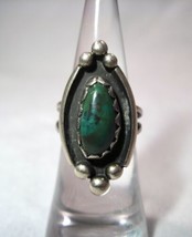 Vintage Old Pawn Navajo Sterling Silver Green Turquoise Ring Size 5 1/2 K910 - £69.29 GBP