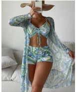3 Pieces Sexy Print Bikini Women High Waist Swimsuit Cover Up Lady Swimwear - $33.95