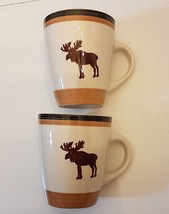 Mainstays Coffee Mug LOT of 2 MOOSE CABIN Pattern Ceramic Tea Cup - £15.41 GBP