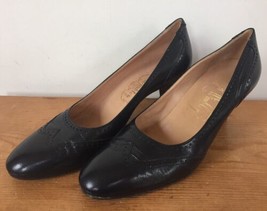 Vintage Italian Wimbley Wingtip Leather Brogues Navy Heel Slip On Shoes 8 38.5 - £31.84 GBP
