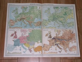 1922 Map Of Europe Physical Orography Vegetation Population Races Ethnography - £18.95 GBP