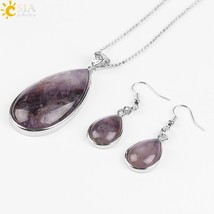 CSJA Women Boho Jewelry Sets Natural Gem Stone Water Drop Necklace Earring Set L - £18.84 GBP