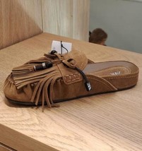 ZARA BNWT 2025. BROWN SPLIT SUEDE CLOGS LOAFERS FRINGING . 2518/510/105 - $131.44
