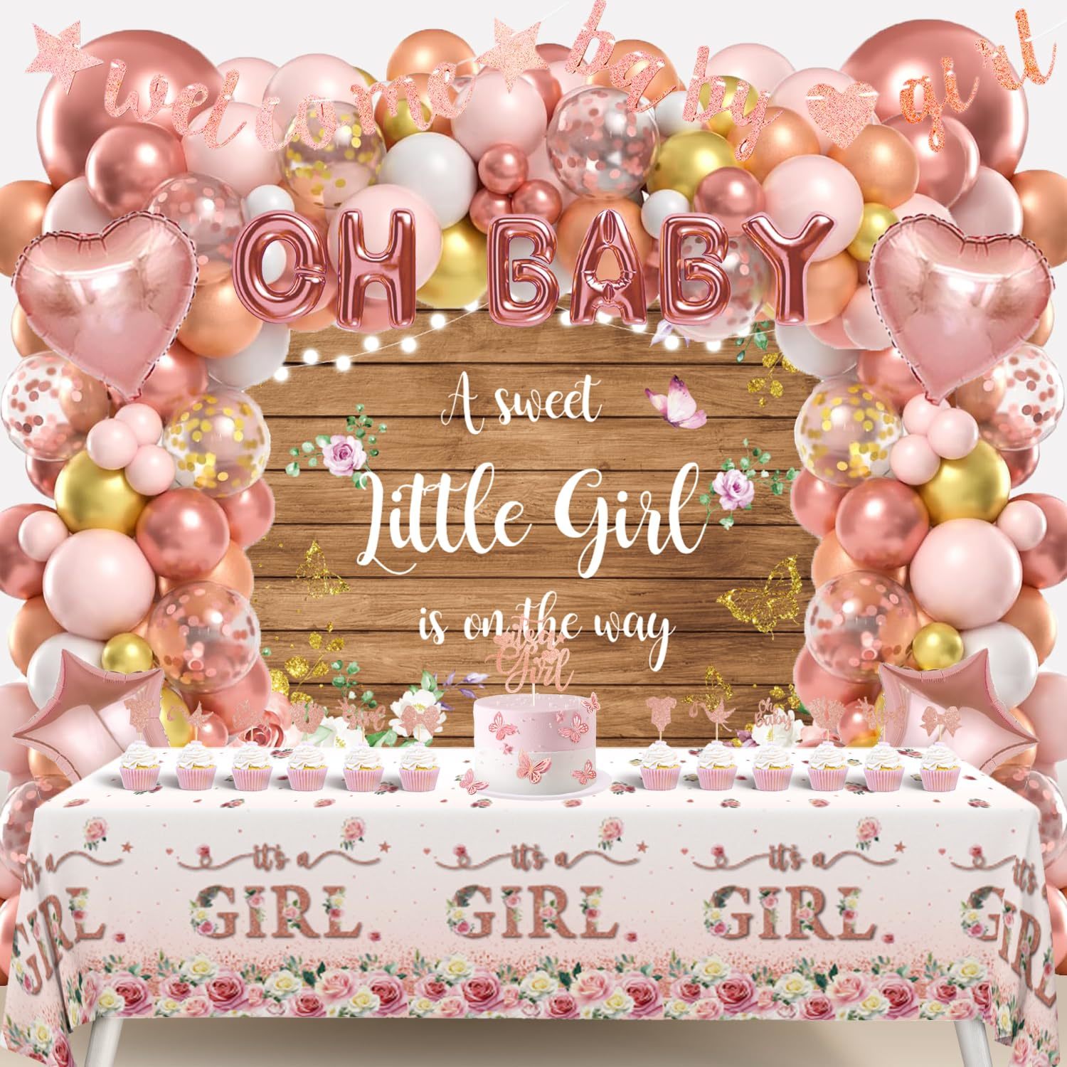 Baby Shower Decorations For Girl, Rose Gold Baby Shower Decor With Baby Shower B