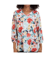 Mario Serrani Women&#39;s Size XXL V Neck Green Floral Top Blouse NWT - £8.79 GBP