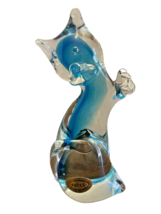 Murano Italian Artas Artistic Art Glass Blue Sommerso Cat Figurine Vintage 6.75&quot; - £36.09 GBP