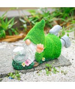 Garden Gnome Statue With Solar Crackle Glass Globe Lights, Resin Gnomes ... - $53.99