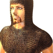 Flat Riveted Solid Ring Chain Mail Coif Steel 9 Mm Large Blackend - £77.68 GBP