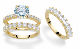 Round &amp; Princess Cz 2 Gp Bridal Ring Set 18K Gold Sterling Silver 6 7 8 9 10 - £157.31 GBP