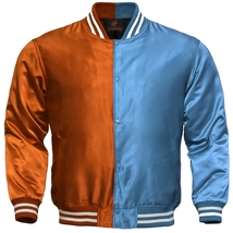 Baseball Letterman College Varsity Bomber Sports Jacket Orange Sky Blue Satin - £53.35 GBP