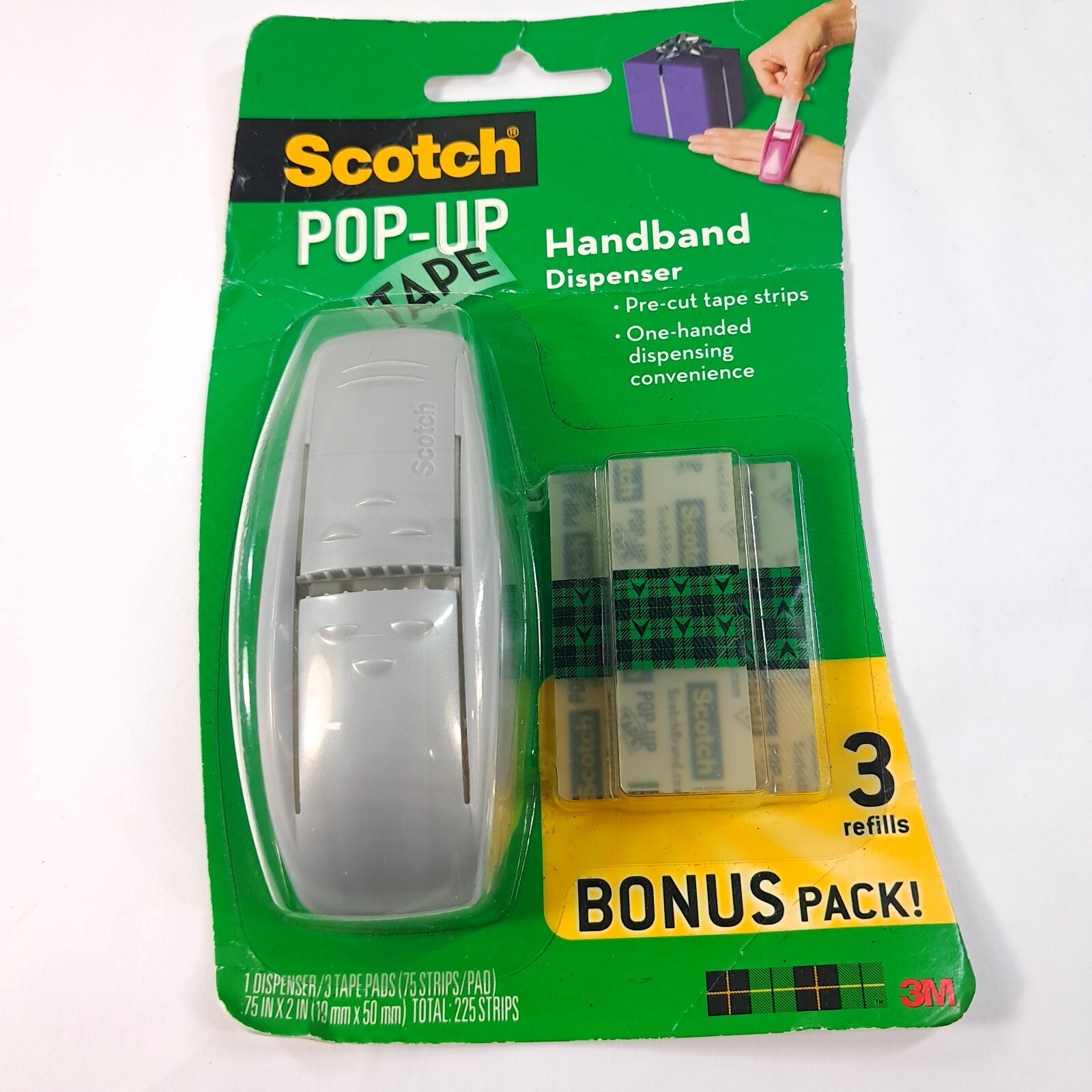 NEW Scotch Pop-Up Hand Dispenser handband 225 Tape Strips refill 3M gray... - $29.00