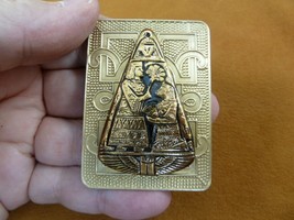 z38-4) black golden Egyptian Czech glass triangle button scroll brass brooch pin - £32.12 GBP