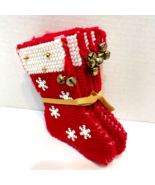 Vintage Handmade 6&quot;  Christmas Stockings Needlepoint Bells Money Holders... - £15.28 GBP