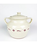 Longaberger Pottery Woven Traditions Red Cookie Jar Bean Soup Pot Canister - £40.70 GBP