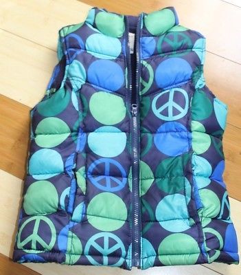 Primary image for Old Navy Peace Sign  Green & Blue Puffer Vest Full Zip Youth Large 10-12 