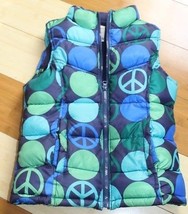 Old Navy Peace Sign  Green &amp; Blue Puffer Vest Full Zip Youth Large 10-12  - £12.59 GBP