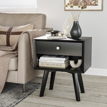 24&quot; H Black Nightstand With 1 Drawer, Wood Night Stand For Bedroom, Bedside - £45.99 GBP