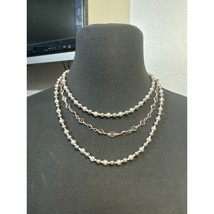 Roman And Sunstone Triple Strand Gray Pearl and Rhinestone Necklace 18 inch - £17.07 GBP