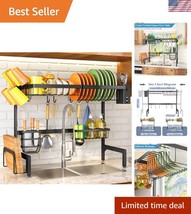 Versatile Adjustable Dish Drying Rack with Utensil Holder - Elegant Blac... - $28.49