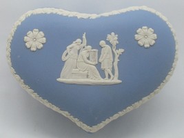 Vintage Wedgwood Jasperware White on Dusty Blue Heart Trinket Box  - $19.80