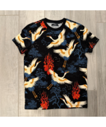 Bershka Men&#39;s XS Black Crane Bird Design Shirt Print Abstract Art Theme - $561.02 MXN