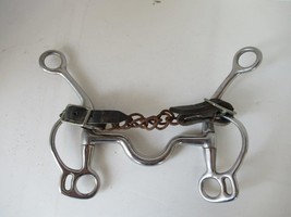Vtg horse bit leather strap chain 6&quot; x 7&quot; bar unmarked decor movie prop theater - £20.00 GBP