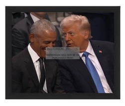 Donald Trump And Obama Being Freindly Jimmy Carters Funeral 8X10 Framed Photo - $24.99