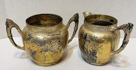 VTG Charles Rogers Triple Plate 44 Creamer Pitcher Double Handle Sugar Bowl 4&quot; - £17.61 GBP
