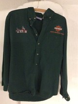 RARE Credit Harley Davidson Long Sleeve Button Up Green Shirt 100% Cotton Mens S - £15.53 GBP